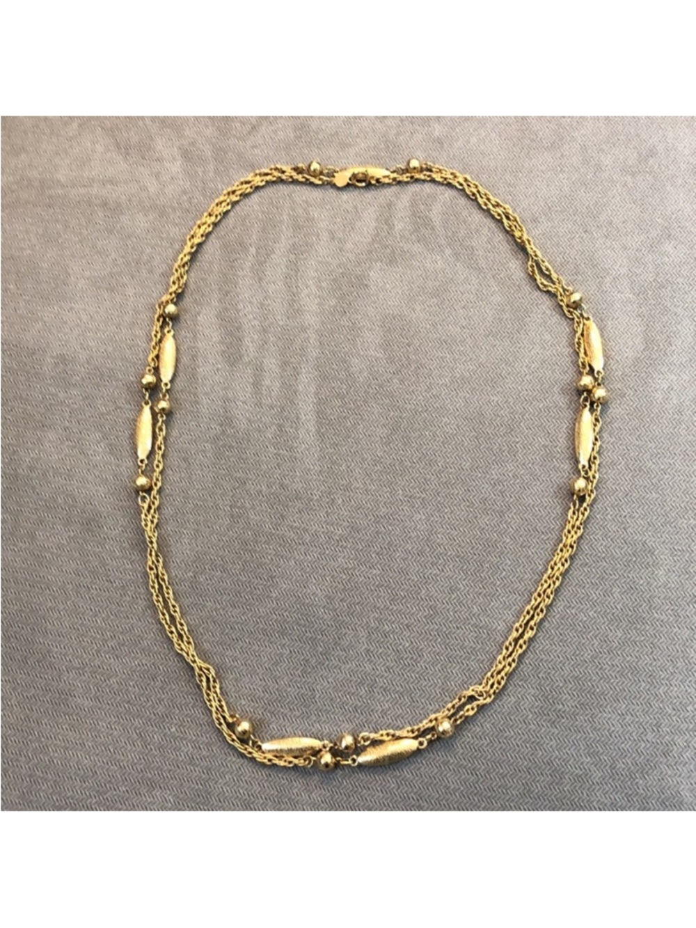 Accessocraft NYC Vintage Gold Tone Beaded Long Chain Link Necklace